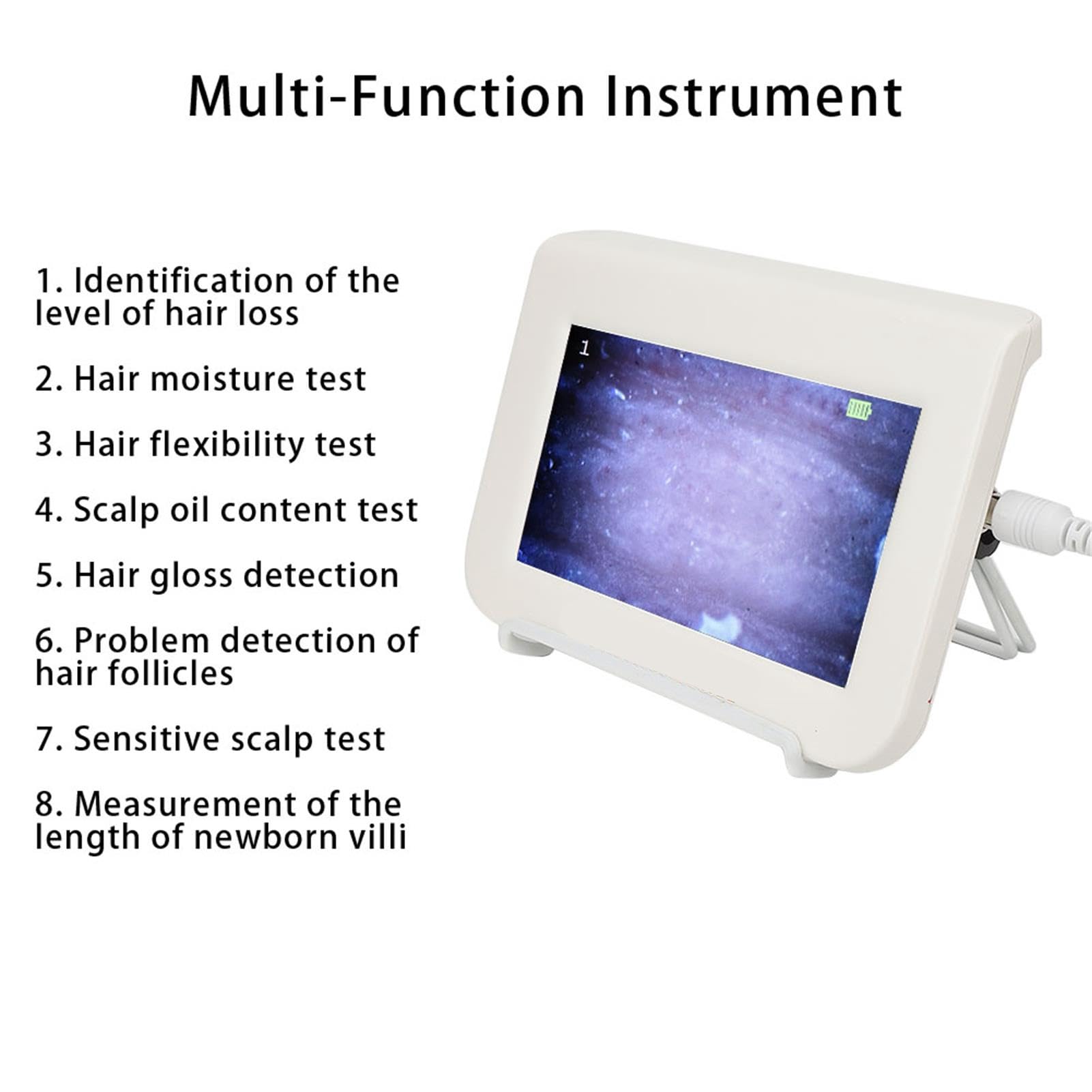 Hautdiagnose-Haaranalysator, 7-Zoll-LCD-Bildschirm, Ladetyp, Kopfhaut, Haarfollikel, Haut, Haardetektor, Analysegerät, Professioneller Hautöl-Feuchtigkeits-Vergrößerungstester, 100-240 V(EU)