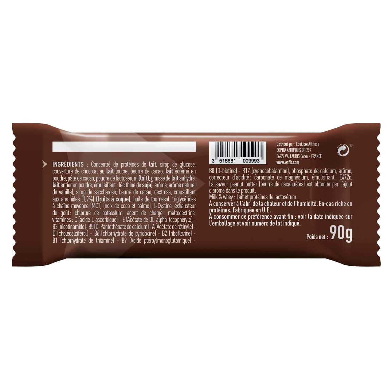 EAFIT La Barre Gainer 25g protéines 381 calories 16x90g Peanut Butter