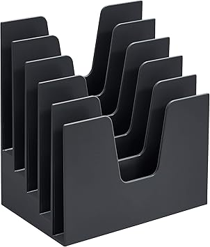 Acrimet 5 Section Incline File Sorter Organizer, Mail, Folder, Letter Desk Organizer, Rack for Office Organization Desktop Plastic Black Color