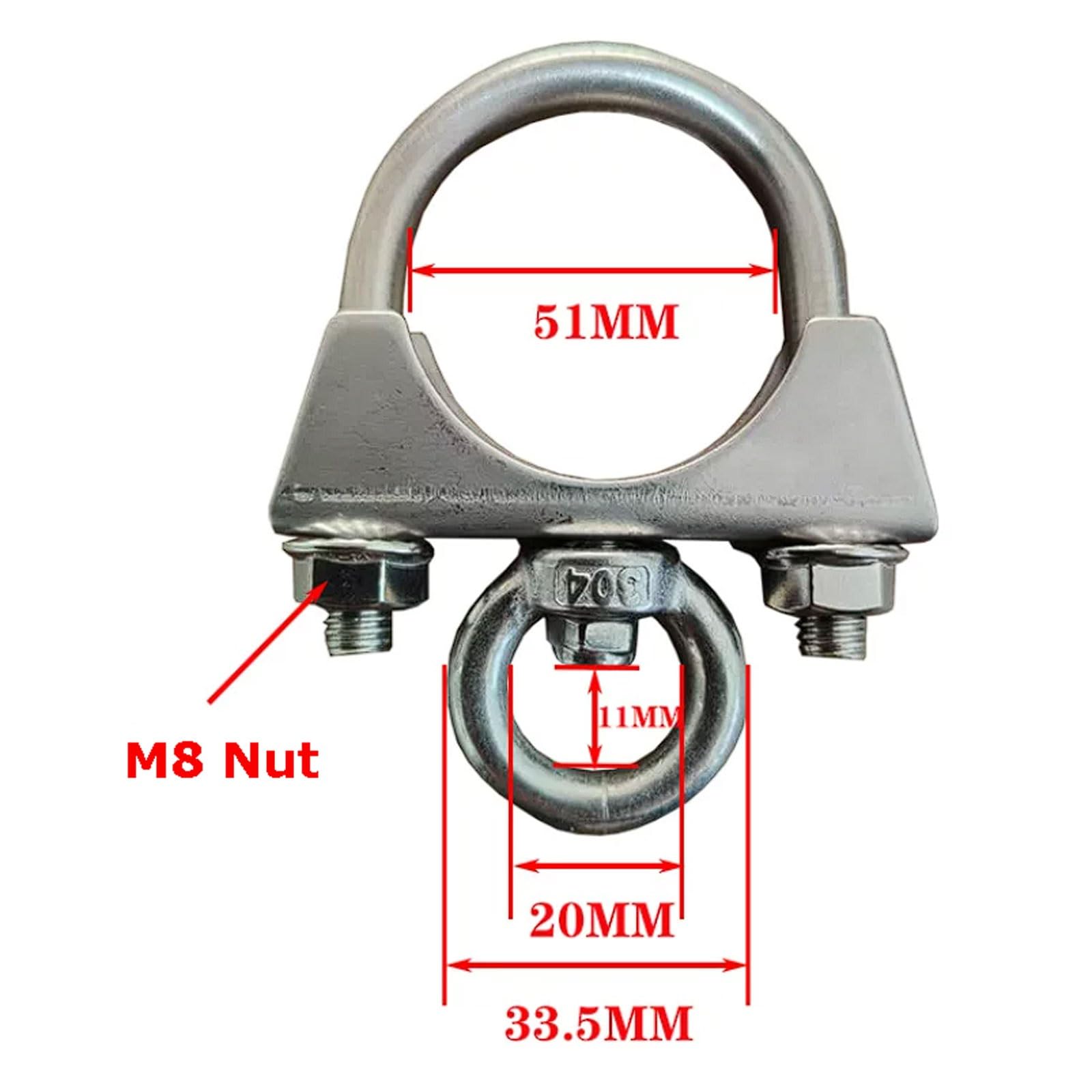 Fascette per tubi in acciaio inox 304 con occhielli di sollevamento rotondi rotanti, 4 set di supporti per tubi in acciaio, ganci di fissaggio, fascette cilindriche Fibbia di fissaggio(51MM)