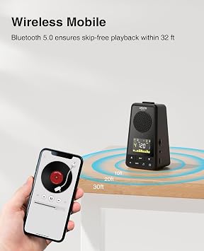 LEKATO Bluetooth Speaker Metronome for Guitar Piano Drum, Rechargeable 2-in-1 Electronic Digital Metronome with Vocal Counts, Portable Wireless Speaker Beats Mixer, Black