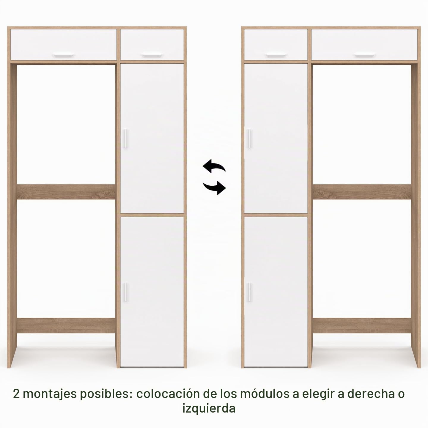 IDMarket Wallis - Mueble de lavandería, lavadora y secadora, con armario de almacenamiento, madera y blanco