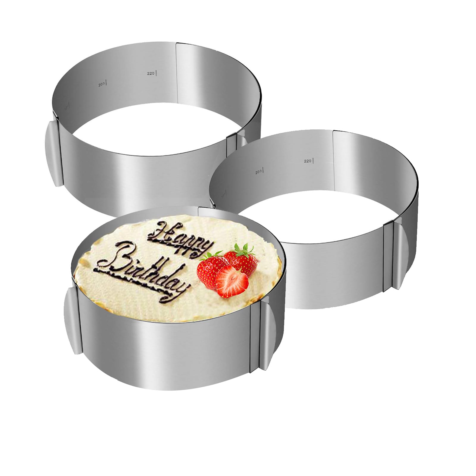 KINJOEK - Juego de 3 moldes para tartas de 6 a 12 pulgadas, retráctil, de acero inoxidable, ajustable, redondo, para tartas, moldes para hornear