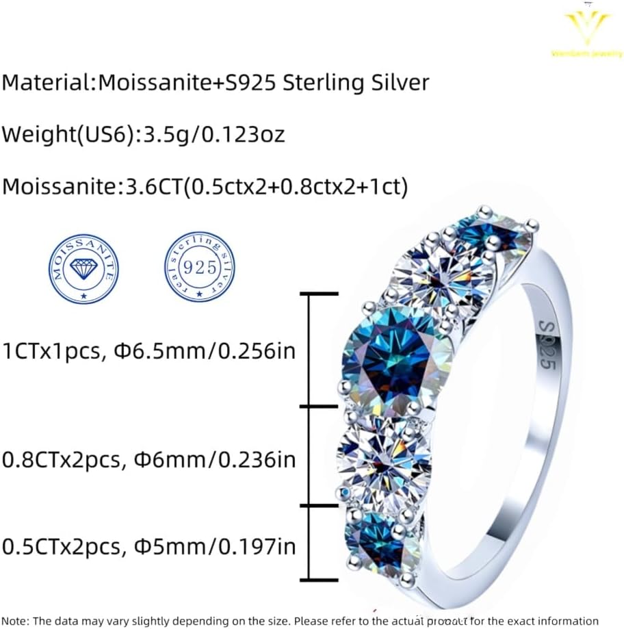 Multicolor 3.6CT Moissanite Hypoallergenic Engagement Wedding Eternity Band for Women Men Promise Anniversary Birthday Ring Jewelry Gift 18K Gold Plated 925 Sterling Silver