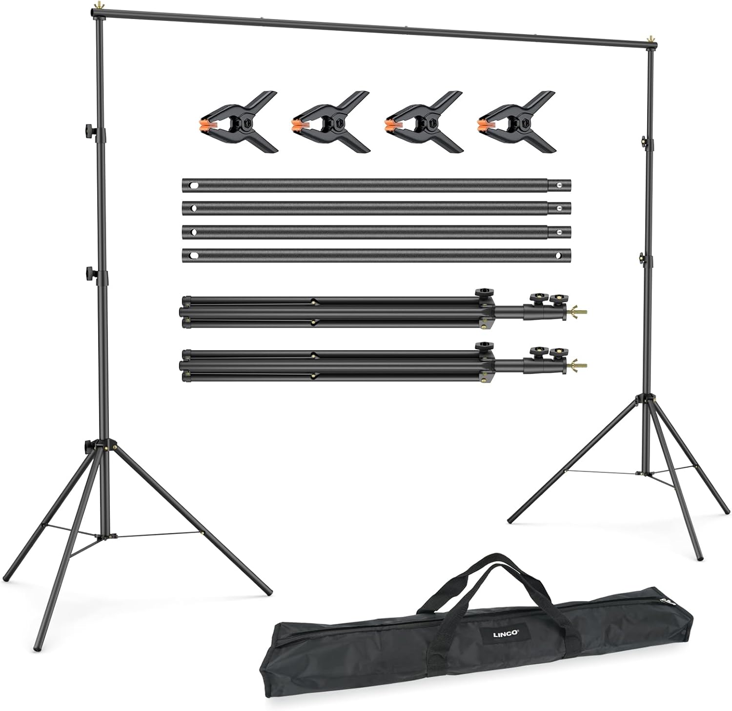 LINCO Lincostore Backdrop Support Stand Kit 10x6.5ft Adjustable Photography Studio Photo Background Support System with Carrying Bag for Green Screen Muslin, 4171 (10ft Wide 7ft high)