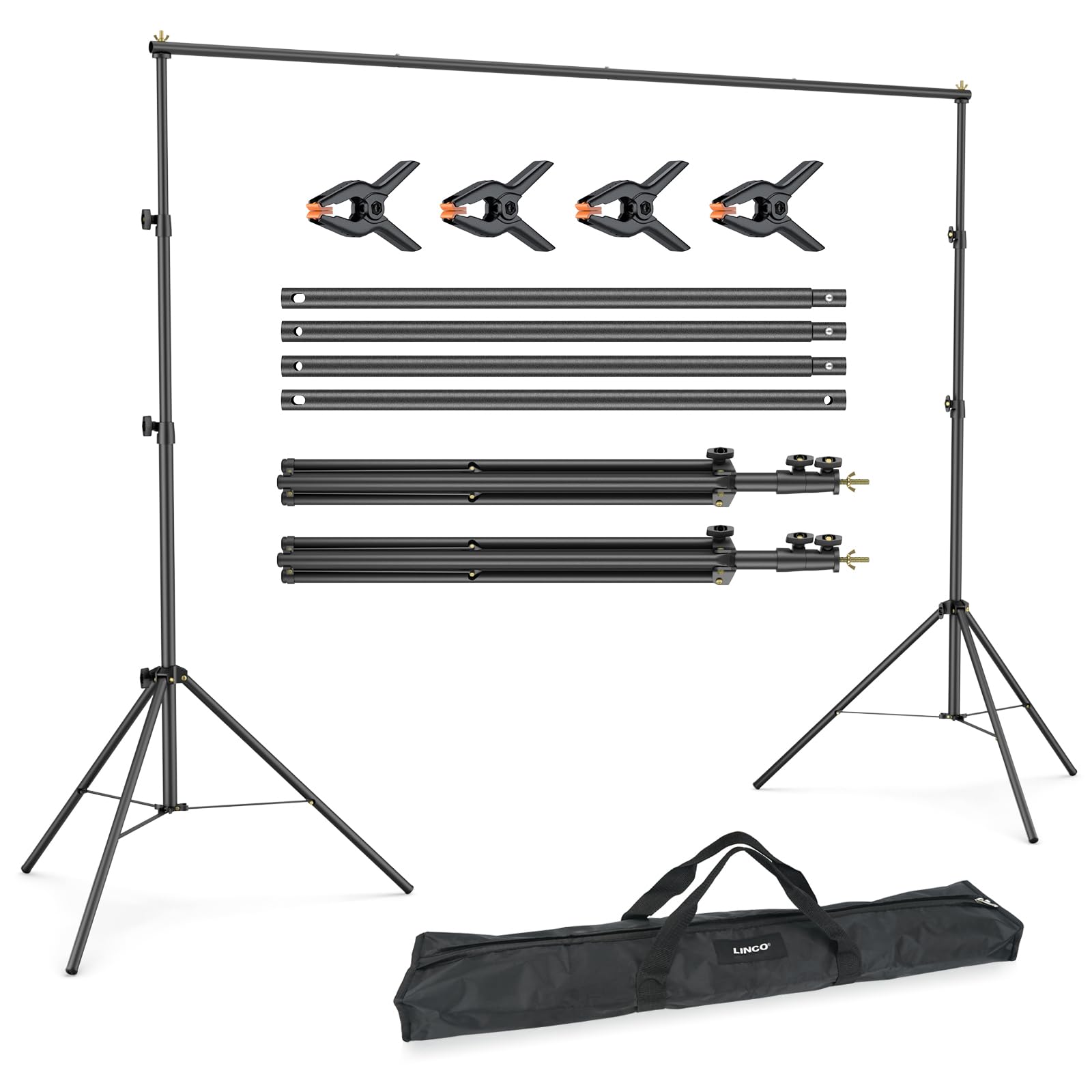 LINCO Lincostore Backdrop Support Stand Kit 10x6.5ft Adjustable Photography Studio Photo Background Support System with Carrying Bag for Green Screen