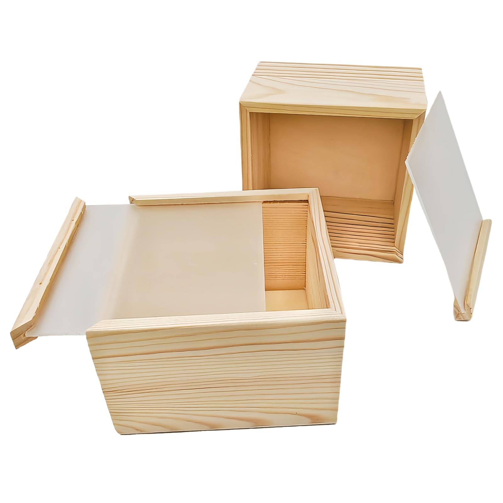 2 Pack Unfinished Wood Storage Boxes with Acrylic Slide Lid, Square Wooden Display Box for DIY Craft Storage and Decorative Organizer (12x12x8cm) โ image 1