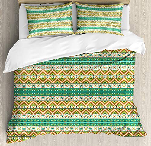 ABAKUHAUS Vistoso Funda Nórdica, Arte, 2 Fundas para Almohada Set Decorativo de 3 Piezas, 264 x 220 cm - 90 x 50 cm, Pistacho Verde Naranja