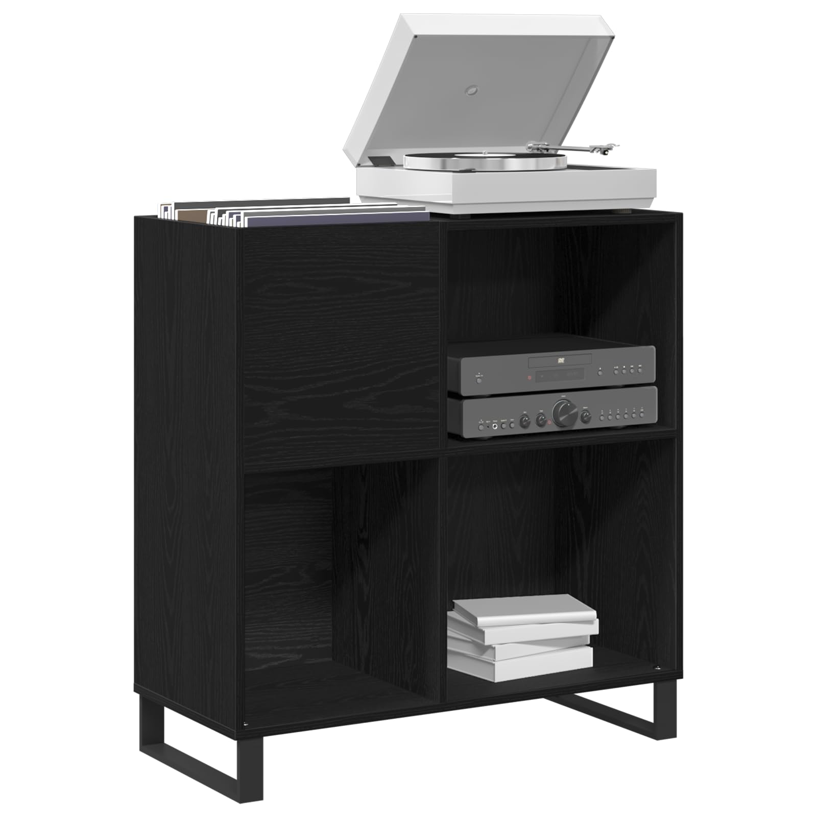 Armadietto per dischi in legno, 85 x 38 x 89 cm, con 4 ripiani, versatile scaffale per vinili, CD, DVD, Hi-Fi e da parete come mobile multimediale per soggiorno