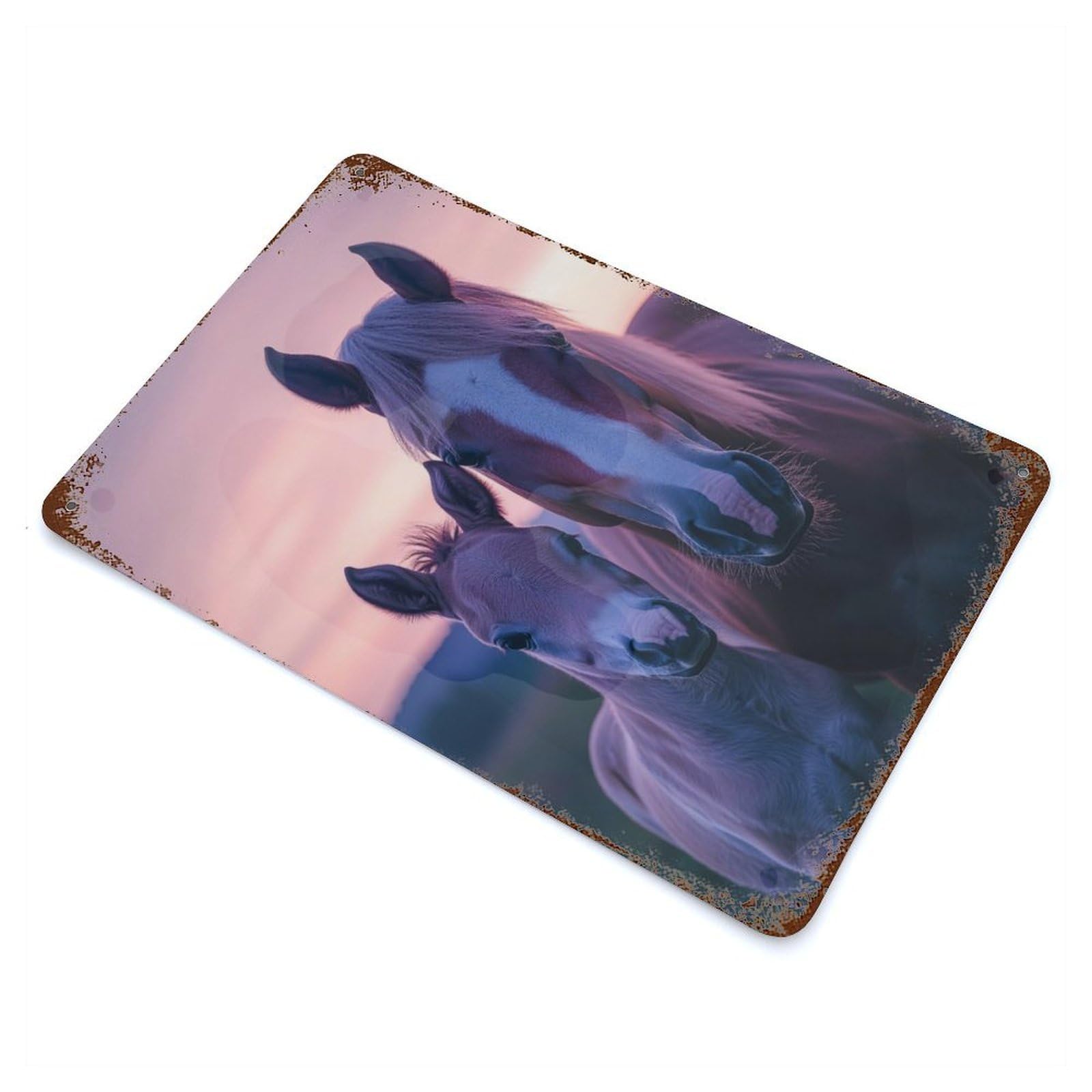 Garage Style Horse And Foal at Sunset Rust Effect Tin Sign 11.8"x7.9", Industrial Home Decor for Bar And Workshop