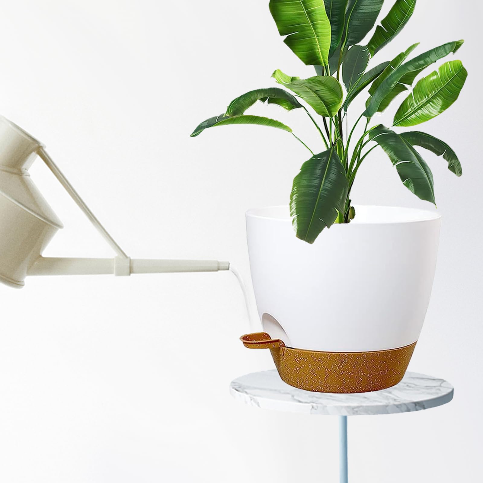 SUN-E Selbstbewässernde Töpfe 3Stück/Satz,Modern Große Pflanzgefäße weiße Kunststoff-Pflanzgefäße mit Drainagelöchern und tiefem Reservoir für Indoor Outdoor Gartenpflanzen und Blumen