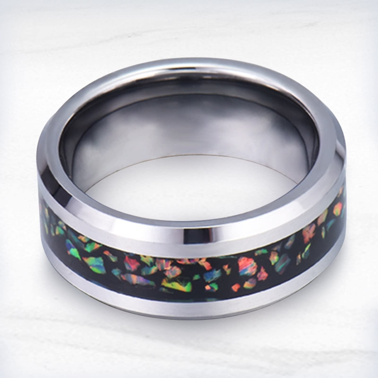 KnSam Wolfram Partner Halsketten für Sie und Ihn mit Ring Anhänger, 2 Stück Partner Kette Opal, Silber für Damen Herren (Breite 8MM, Länge 60cm/ 50cm, Damen 54 Herren 62)