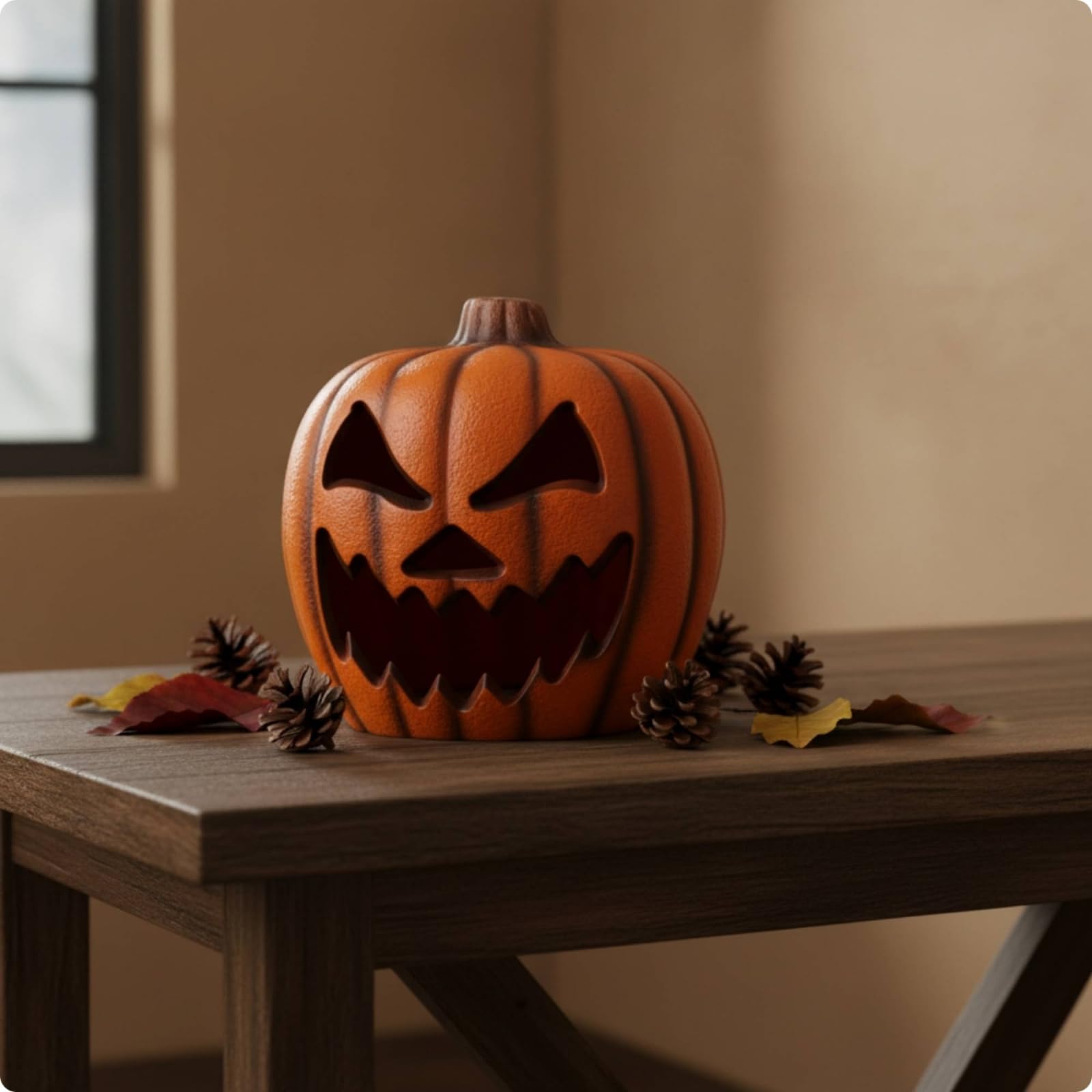 Zucca di Halloween da 50 Cm , 50cm , Zucca Di Halloween Con Faccia Spettrale Effetto Invecchiato