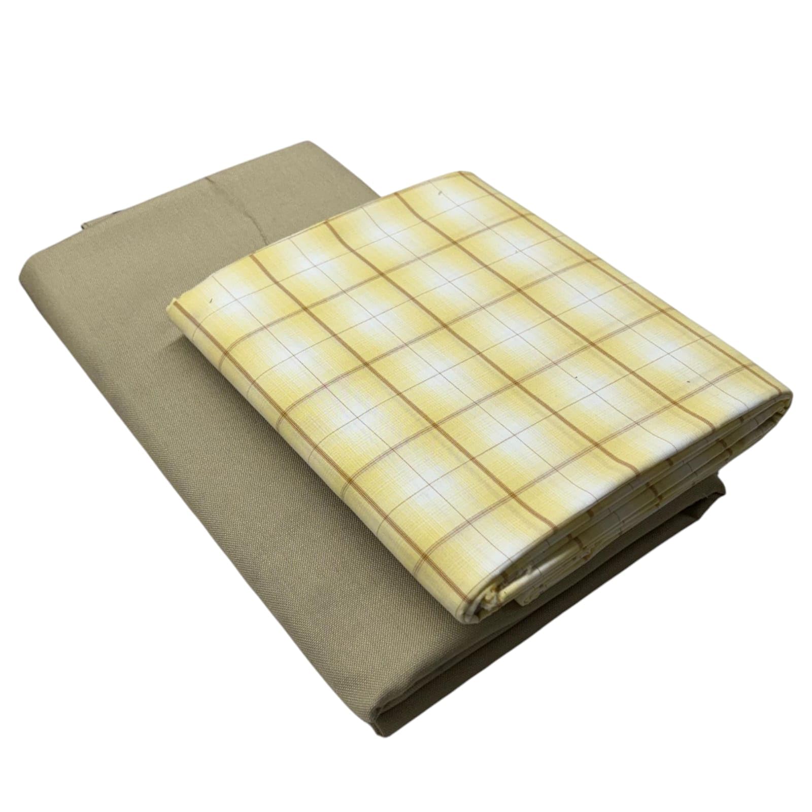 Premium Shirt and Trouser Fabric Set, 75-Yellow Check Shirt and Beige Trouser