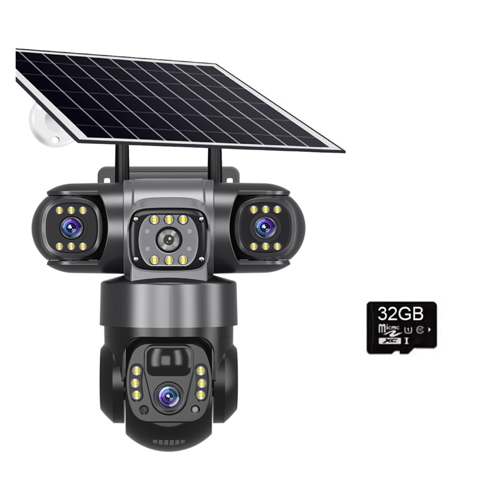 Oshpmbdlyfj One Color 12Mp Hd Solar Outdoor Camera 3 Lens 3 Screen 10X Zoom Cctv Night Vision Ip66 Waterproof Pir Human Detect Wifi Security Camera(Wifi Camera 32G)