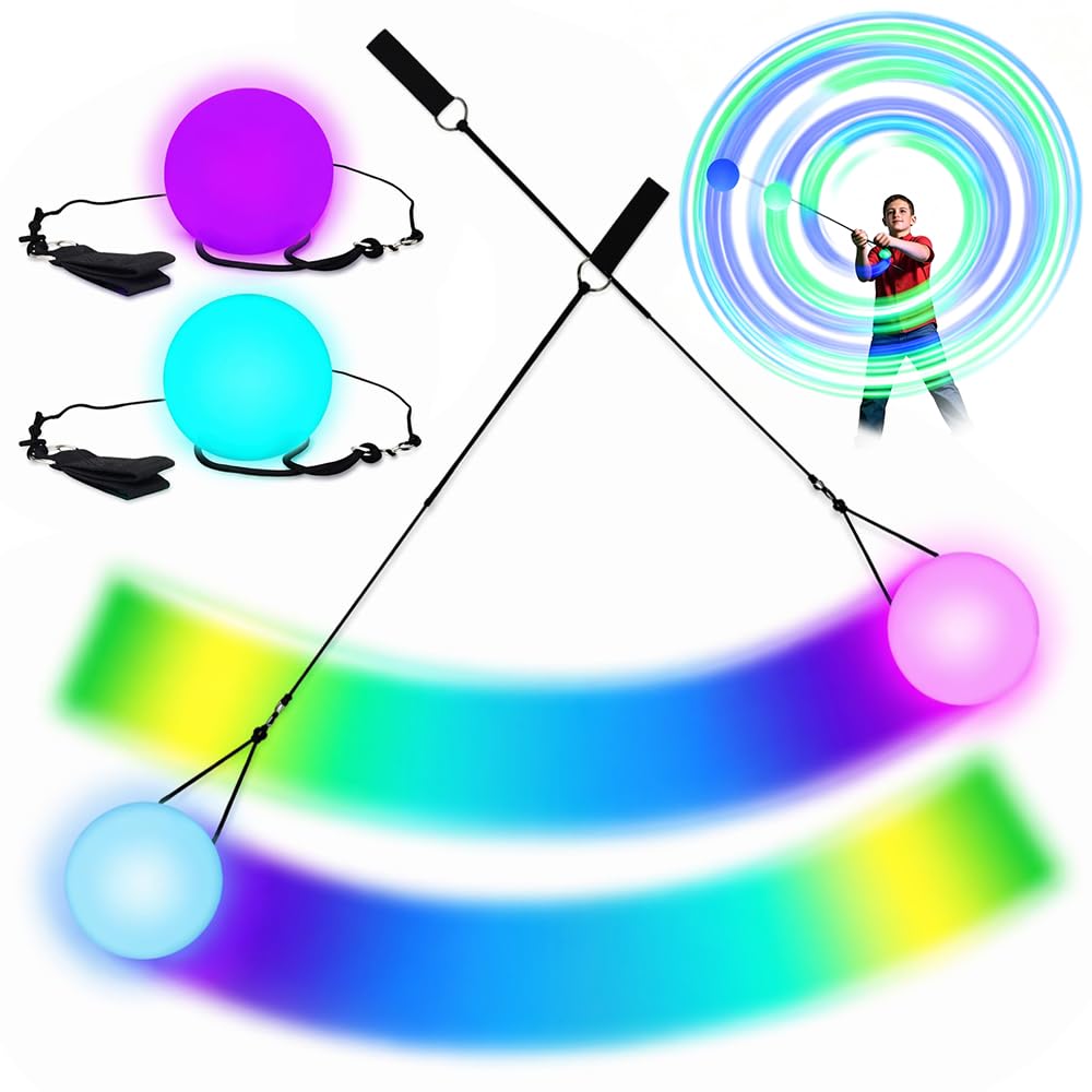 Mbuaopa 2 Pcs LED Poi Balls, LED Poi Spinning Balls with 7 luminous colors, Luminous Poi Juggling Ball or Beginners and Professionals,Glow in the Dark, for Dancing, Camping, Lights Show