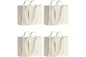 4 Pack Canvas Tote Bag: Washable, Foldable, Heavy-Duty Grocery Shopping Bags with Handles