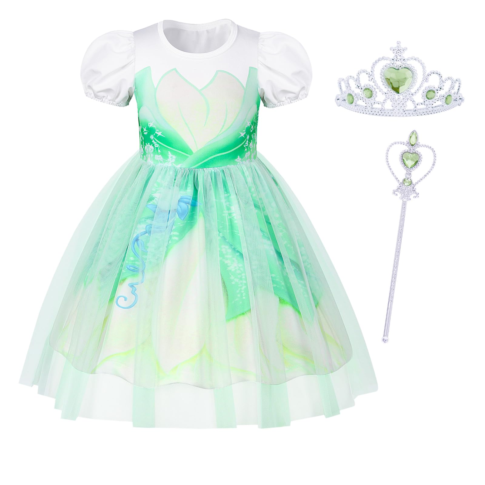 Berich Girls Fancy Dress with Crown World Book Day Halloween Christmas Gifts Princess Dress up for Girls 4-5 Years