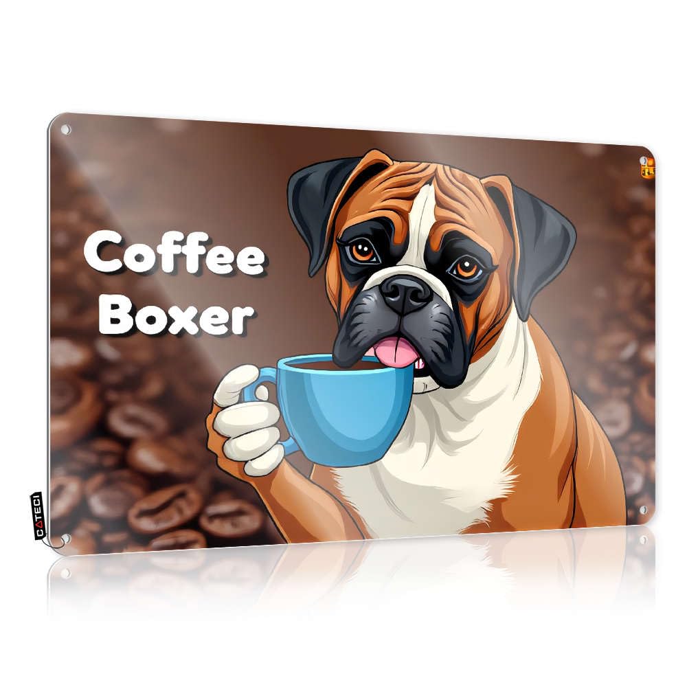 Metal Cowboy Decor Tinplate Sign Vintage Dorm Wall Tin : Funny Bathroom Rules Novelty Outdoor Indoor | Boxer Dog Drinking Coffee