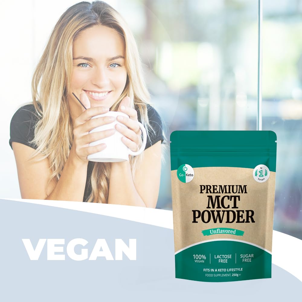Go-Keto MCT Powder, 250g | Premium Polvere MCT C8/C10, 100% olio di cocco, no olio di palma | perfetto dieta chetogenica | crema di caffè cheto per caffè o frullato cheto | Paleo, vegano