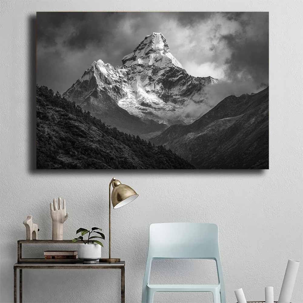CUDAOO Nowoczesny plakat z krajobrazem przyrody śnieżne szczyty górskie do biura sypialni salonu dekoracja (czarny i biały) - 70 x 100 cm nieoprawiony