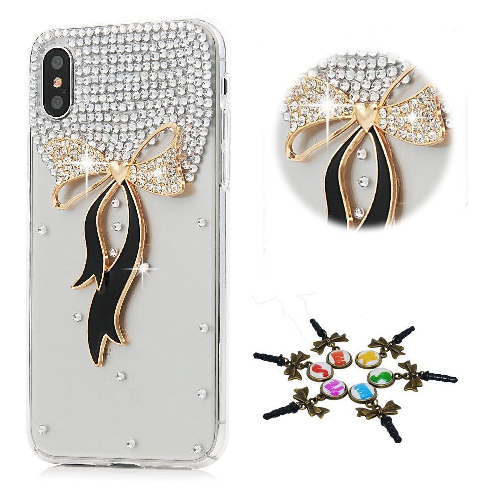 STENES Sparkle Case Compatible with Moto G Power 5G 2024 Case - STYLISH - 3D Handmade Bling Bows Rhinestone Crystal Diamond Design Girls Women Cover - Black