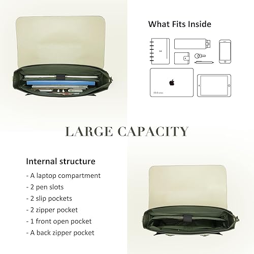 Miniatura 4 de ECOSUSI Bolsa de mensajero de cuero vegano para mujer, bolso de mensajero de moda, mochila de 15.6 pulgadas para computadora