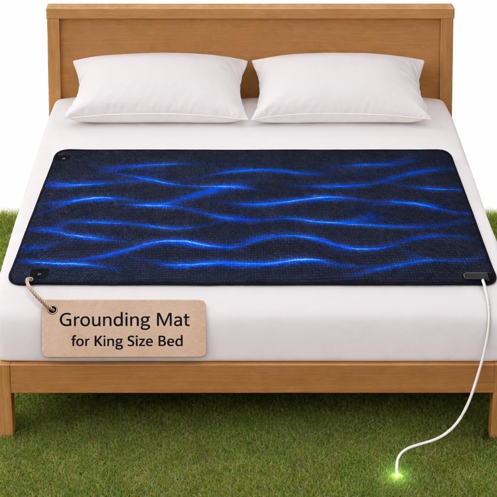 King Size Grounding Mat for Bed, Feet & Desk - Earthing Pad Improves Sleep, Relieve Stress & Pain - Made of Anti-Slip & PU Leather with Grounding Wire & Conductivity Test Pen