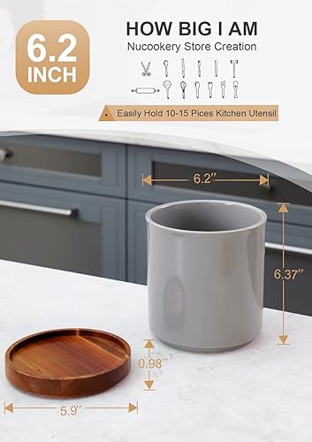 Miniatura 2 de Nucookery Soporte giratorio para utensilios de cocina de 360 de 7.2 pulgadas, organizador de utensilios de cocina de cerámica blanca con parte