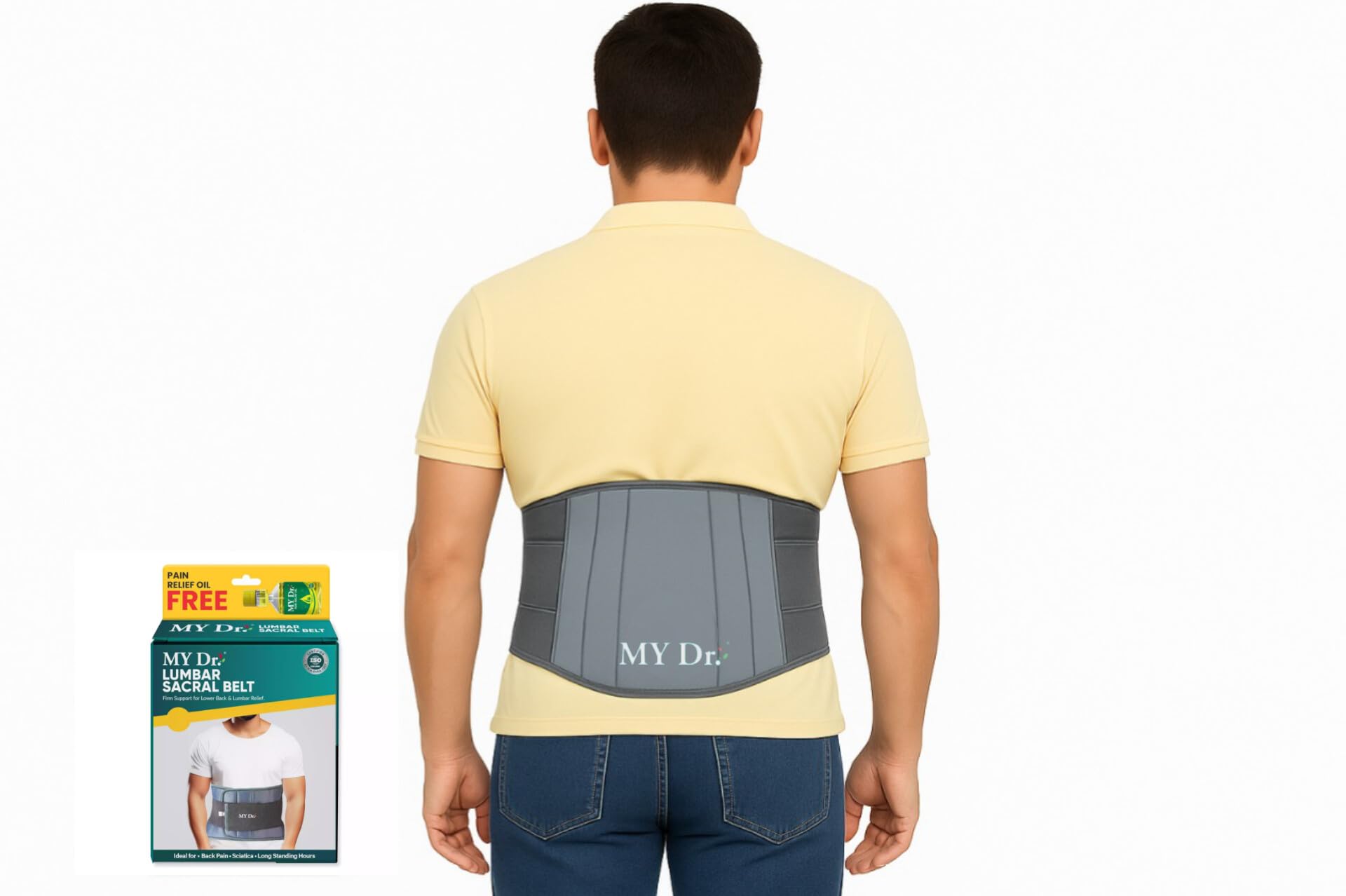 MY Dr.® Lumbar Sacral Belt – Back Support for Pain, Sciatica, Muscle Spasms & Herniated Disc Relief | 5 Flexible Splints, Dual Adjustable Straps | Breathable, Skin-Friendly Fabric | Waist Size 46–52 Inches (XL)