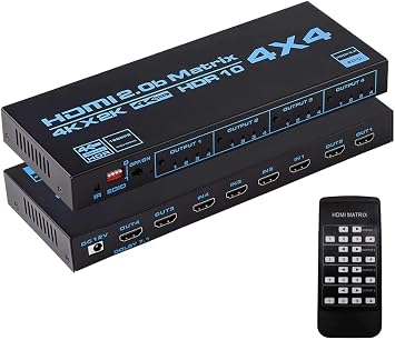 HDMI Matrix Switch 4x4, KSRplayer 4K 60Hz Video Splitter Box, 4 in 4 Out with Remote Control,HDCP2.2 4X4