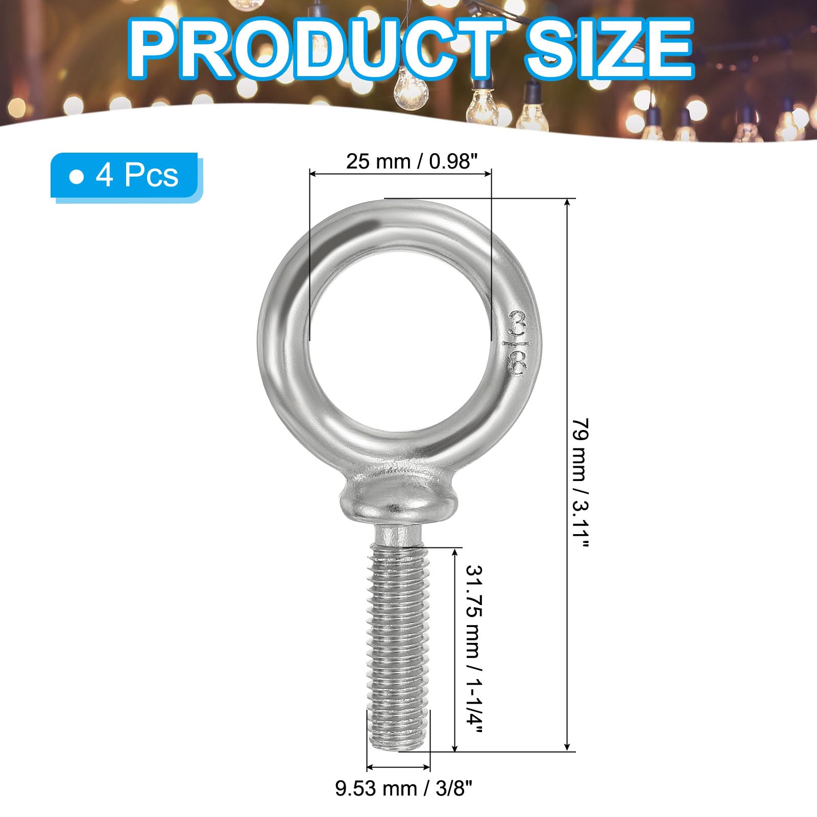 PATIKIL Lifting Eye Bolts UNC3/8"-16 - Image 2