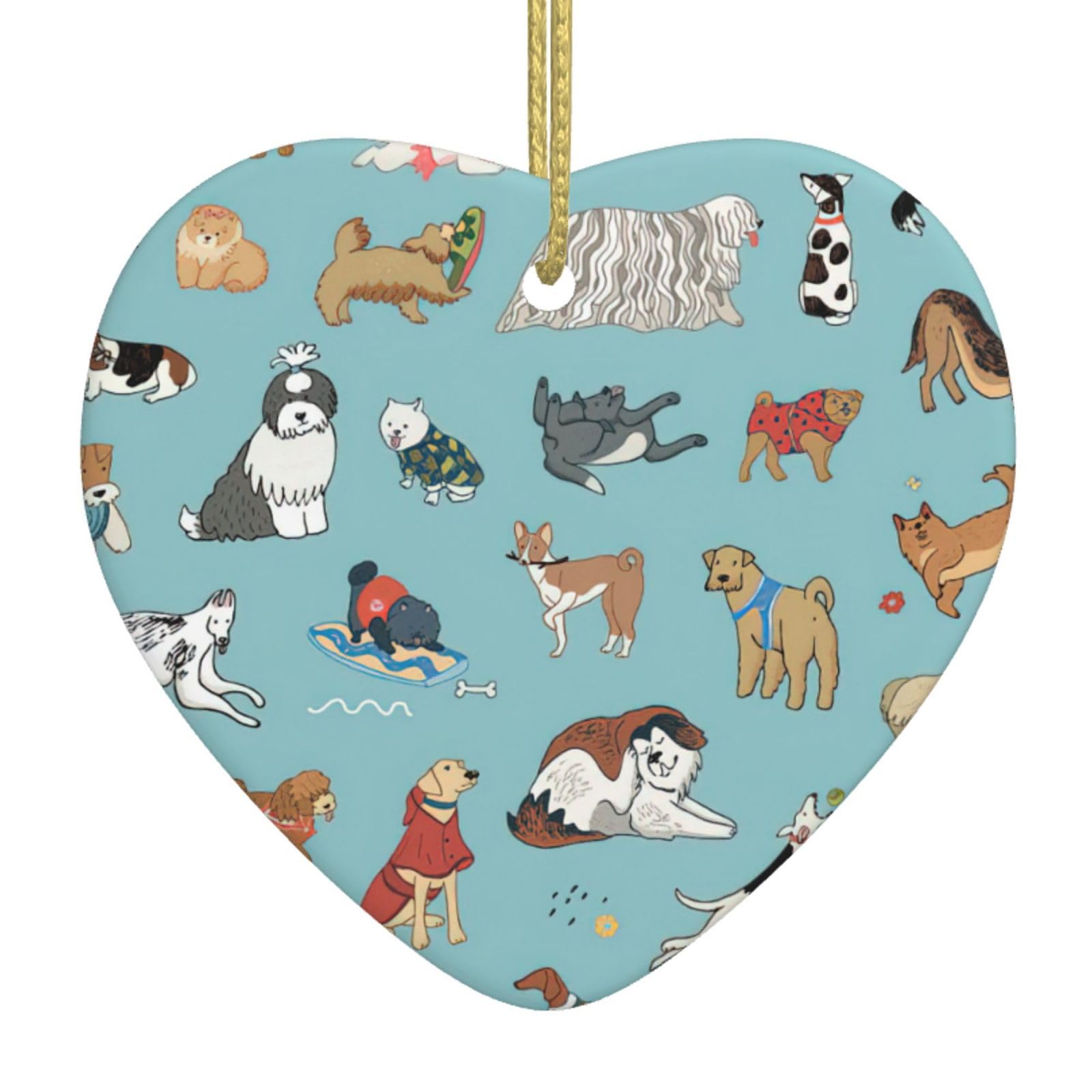 Nbtghga White Dogs Print Christmas Ornaments, Ceramic Hanging Ornament, Xmas Tree Decoration, Holiday Home Decor