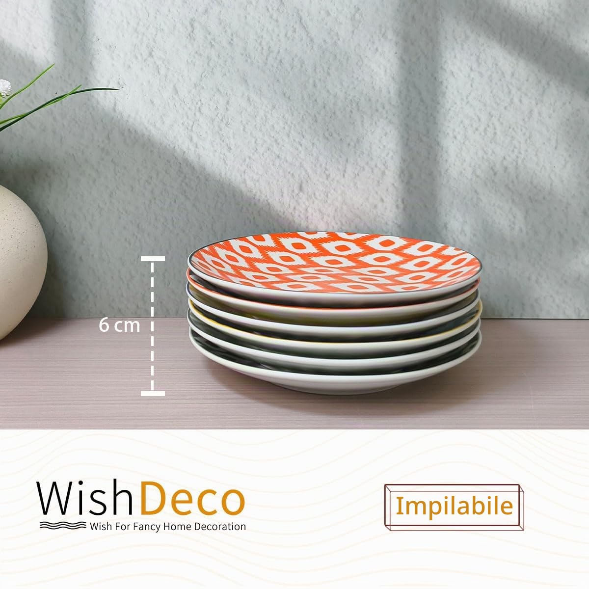 WishDeco Set di 6 Piatti da Dessert, Piatti Piccoli Porcellana 15 cm, Piatto Piani Colorati, Servizio Piatto Moderni per Insalata, Torta, Pasta