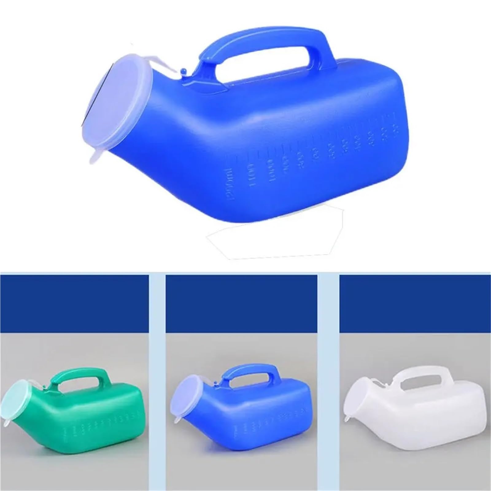 Tragbare Urinflasche, 1200 ml, für Herren, Reise-Urinal mit Deckel, Outdoor-Camping, Urinflasche, Hygiene-Lösung für ältere Menschen, einfach zu bedienen, blaue Farbe