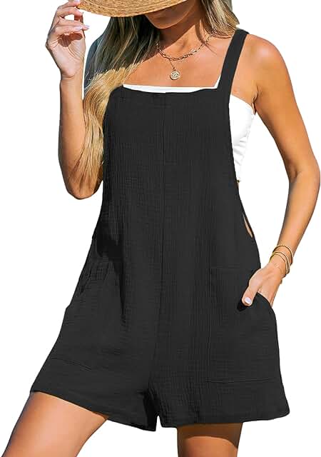 CUPSHE Women's Rompers Sleeveless Square Neck Jumpsuits Wide Leg Bib Ove...