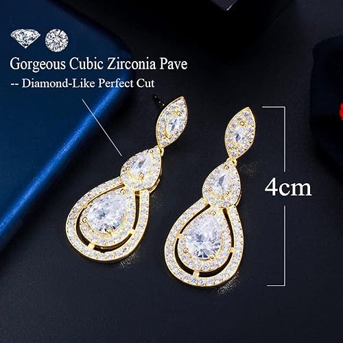 Miniatura 4 de Earrings 585 Rose Gold CZ one Dangle Big Water Drop Long Cryal Bridal Earrings for Brides Wedding Party Jewelry Fashion Earrings