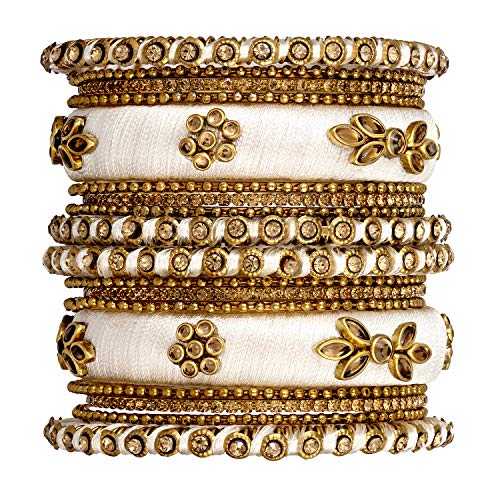 Peora Kundan Studded Silk Thread Bangles Set Gift for Women