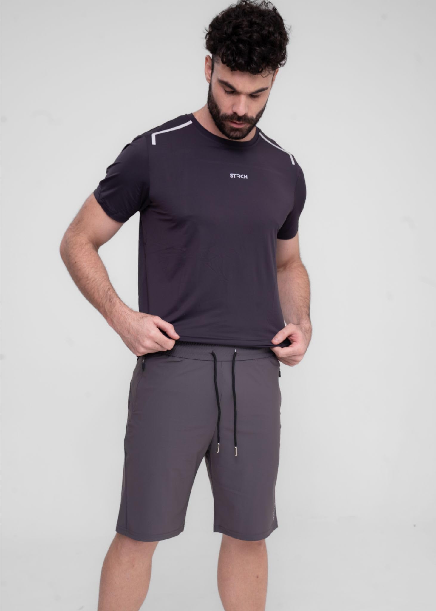 STRCH Men's Sports Shorts | Regular Fit Activewear Shorts | Nylon Stretch Gym, Running & Training | Mid Rise Drawstring Waist | Above Knee Workout Short | Dark Grey 2