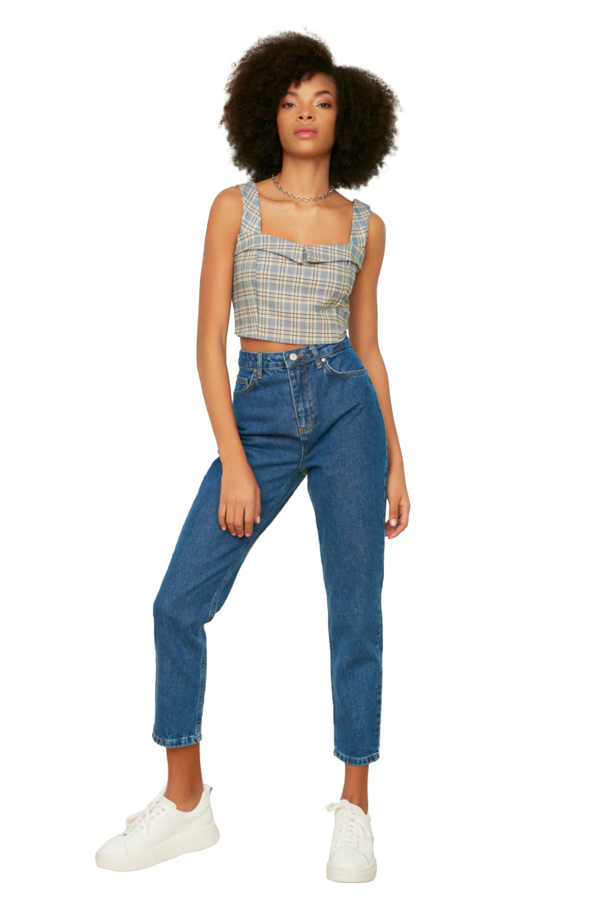 Trendyol Woman Basics High Waist Straight Leg Mom Jeans Indigo