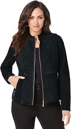Amazon.com: Jessica London Women's Plus Size Suede Zip-Front Jacket ...