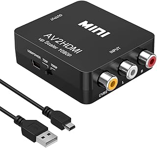 Amtake RCA to HDMI 1080P AV RCA to HDMI Converter Composite CVBS AV to HDMI Video Audio Converter Adapter for PS2 Wii Xbox SNES N64 VHS VCR Camera DVD, Supporting PAL/NTSC with USB Power Cable