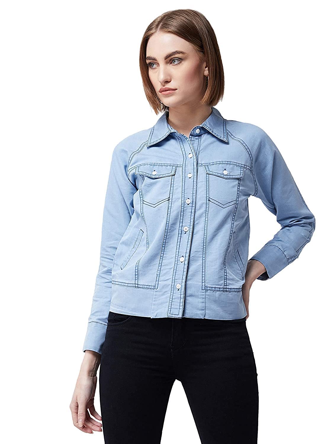 Women's Denim Bomber Jacket (MOAW19DEN05-73-158)