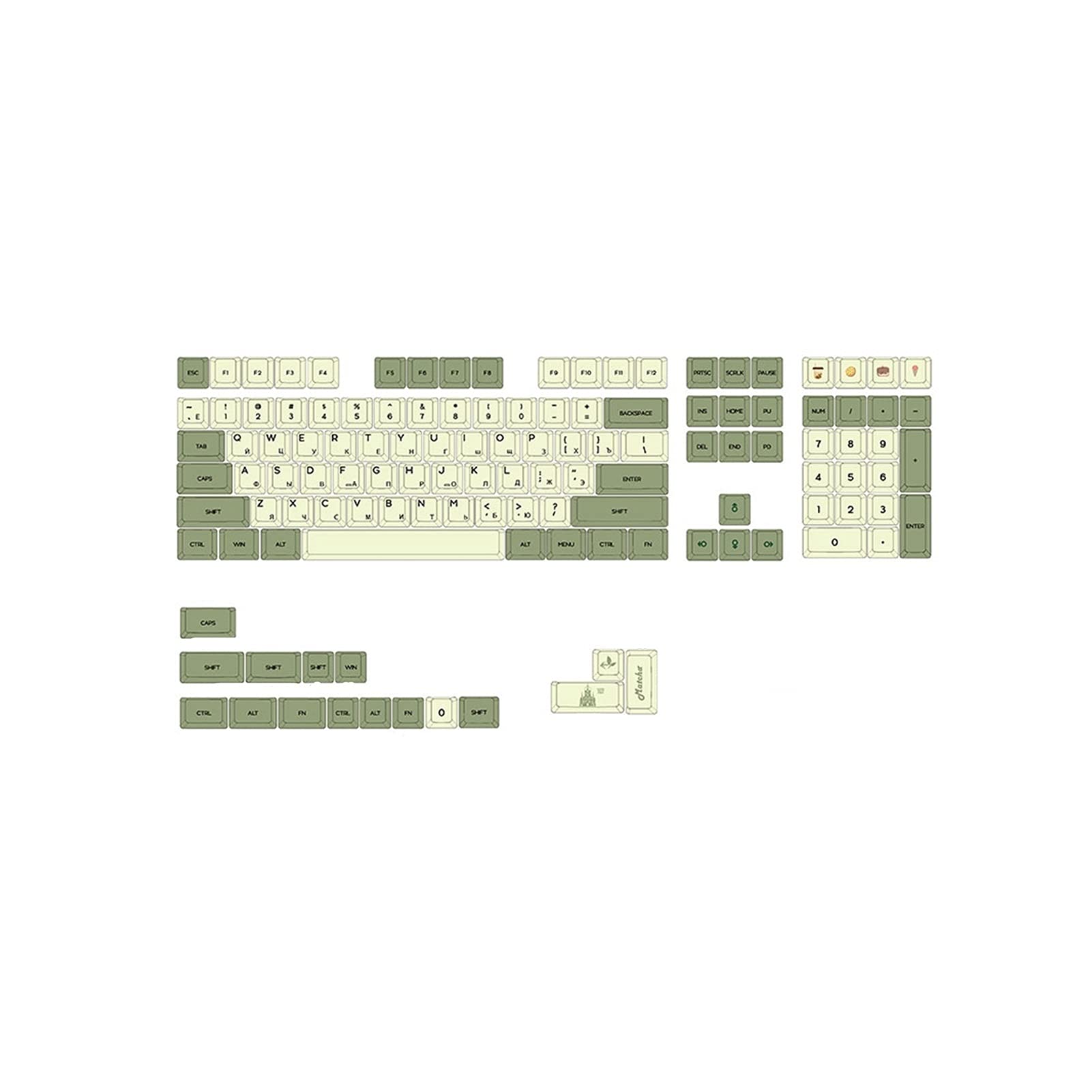 WJCRYPD 124 Keys PBT Matcha Keycap XDA Profile Sublimation Japanese/Russian/Korean Keycaps for Cherr