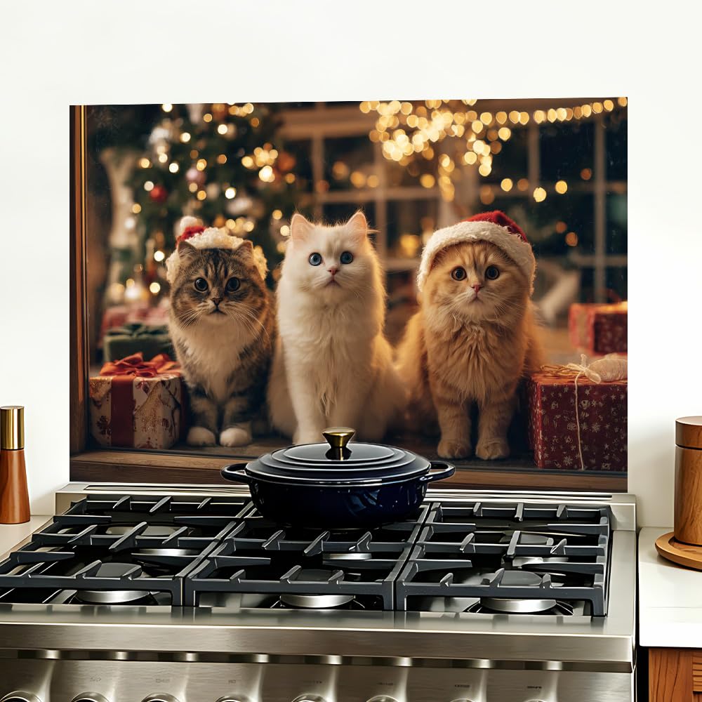 Christmas Cats Santa Hat Backsplash Peel and Stick, 35.4x23.6 in