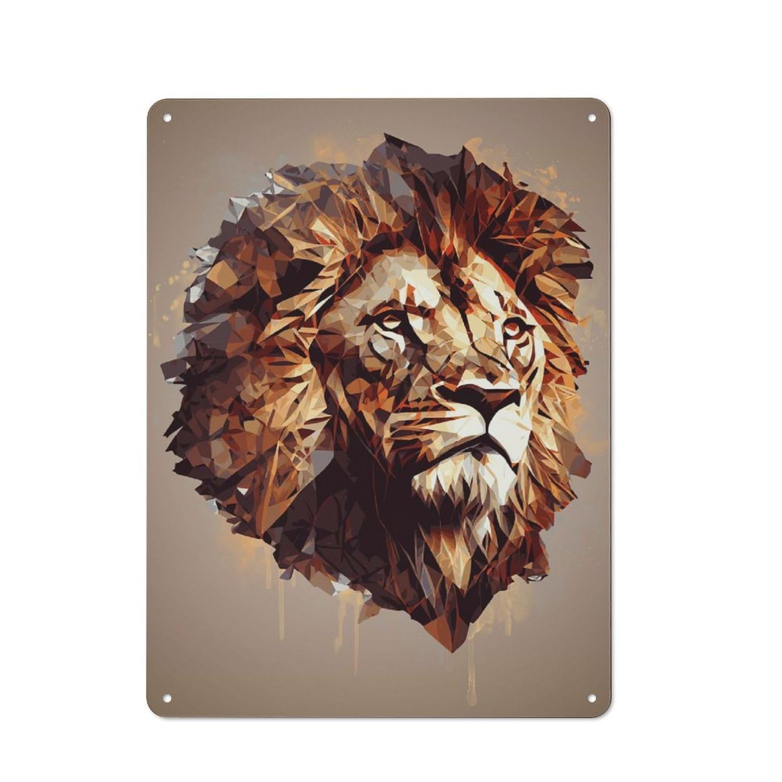 Junmoney Style-6 Polygonal Lion Portrait Retro Metal Sign 40X30cm, Garage Style Shed Wall Plaque For Garage, Hobby Room, Office Or Man Cave