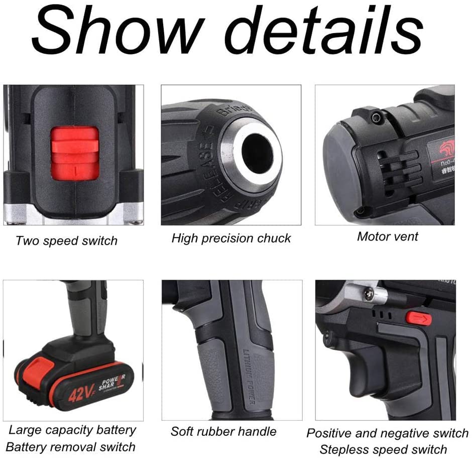 Multifunktions-Lithium-Bohrmaschine, 42-V-Schlagbohrmaschine, wiederaufladbare Handbohrmaschine, Pistolenbohrmaschine… – Bild 4