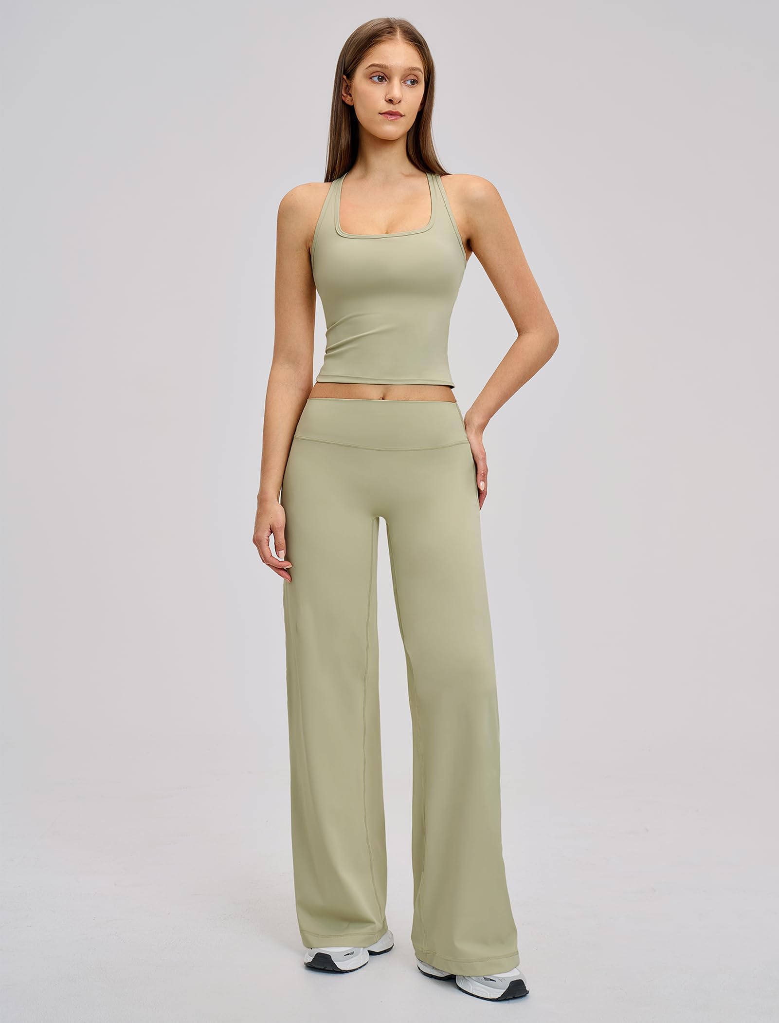 Conjunto deportivo para mujer de 2 piezas con pierna ancha para yoga y fitness | Cintura alta, pierna ancha, elástico en 4 direcciones, para yoga, fitness, pilates y tiempo libre
