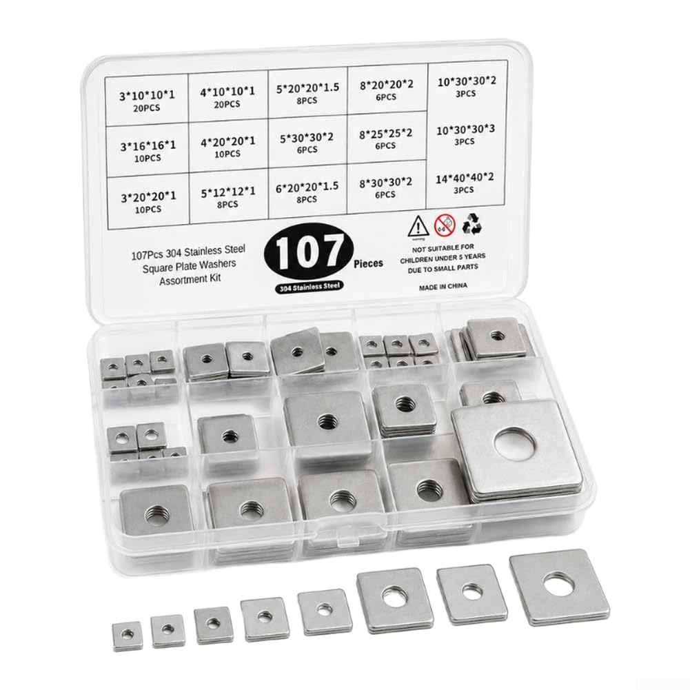 Juego de Arandelas Cuadradas para acero 304 107 Piezas Juego