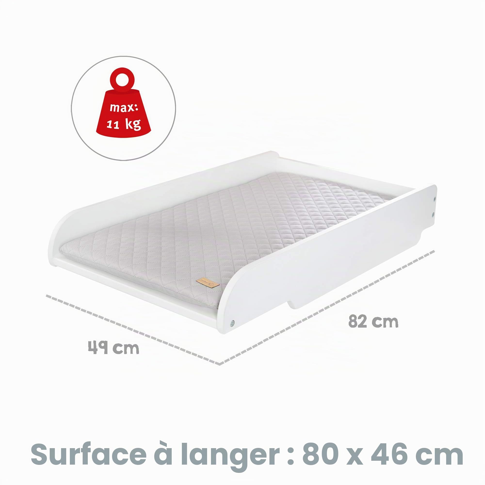 roba Plan à Langer à Poser sur Lits Bébé de 60 x 120 cm et 70 x 140 cm + Matelas Imperméable Gris roba Style - Bois Laqué Blanc